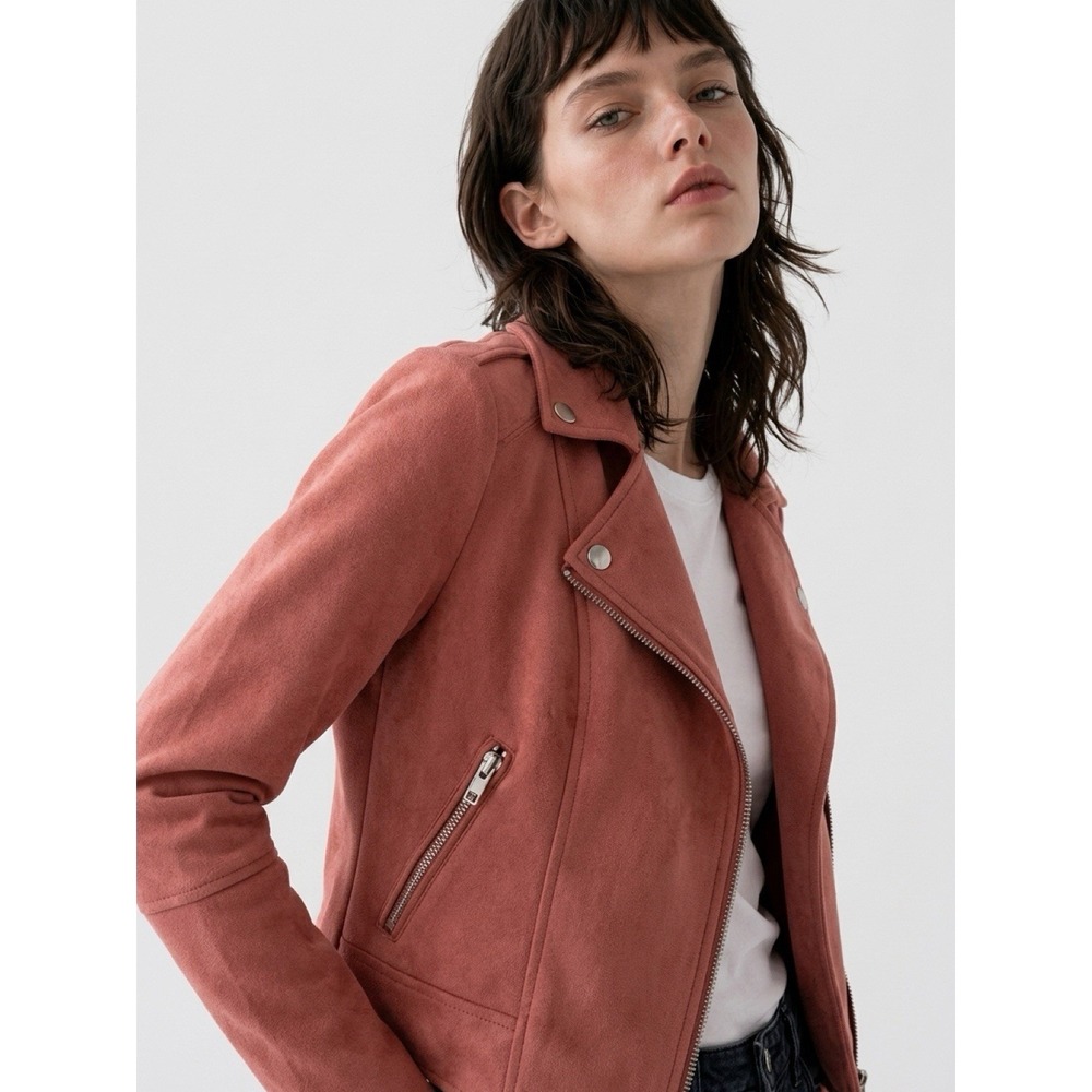 (10/b44)BB Dakota Steve Madden Pink Faux Suede Moto Jacket Womens Size X Small